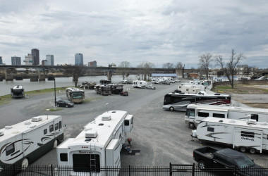 many types of RVs at campground