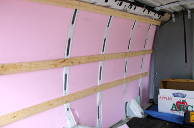 foam board insulation installed in a conversion van