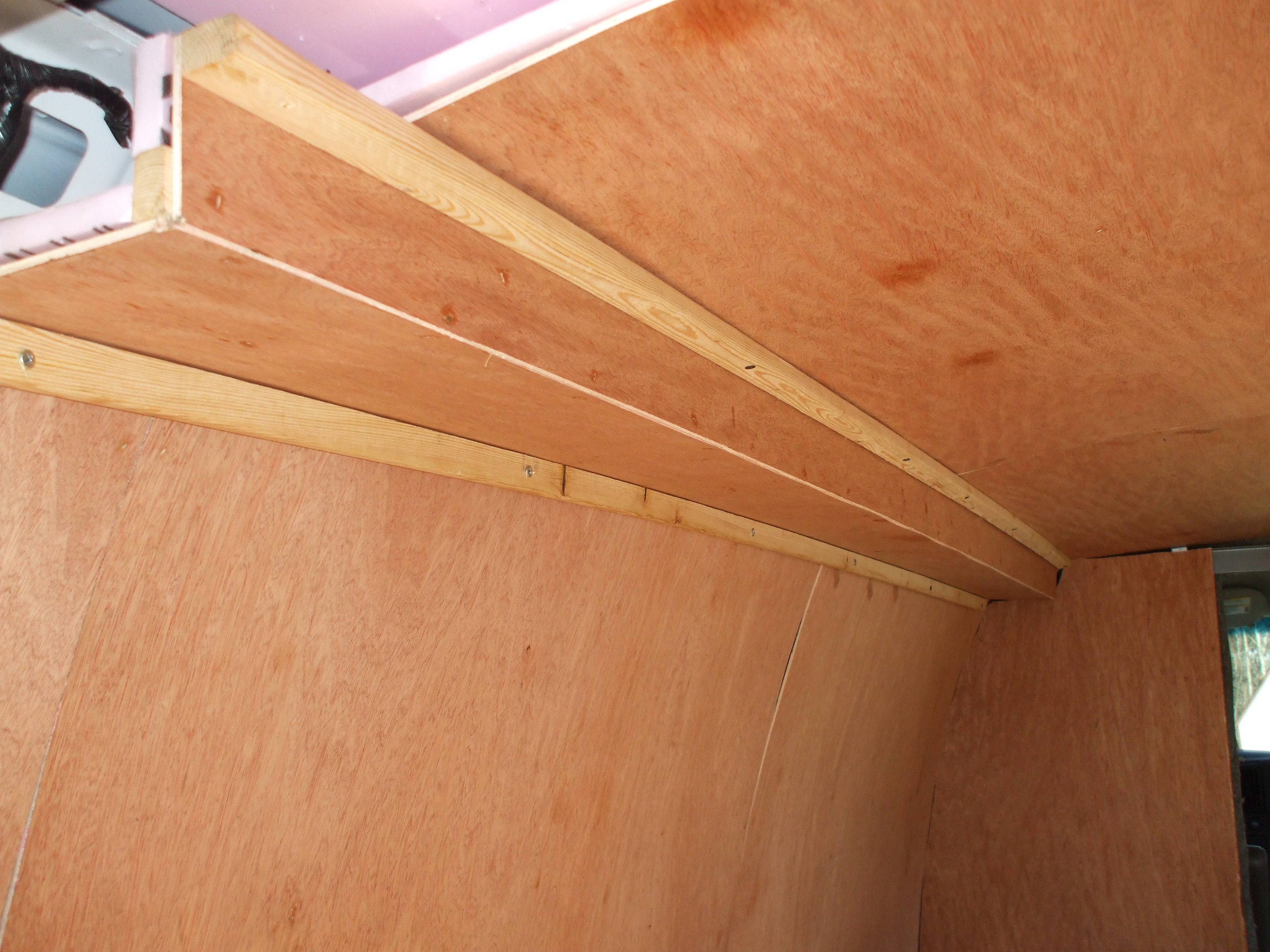 luan plywood and soffit installed in a conversion van RV