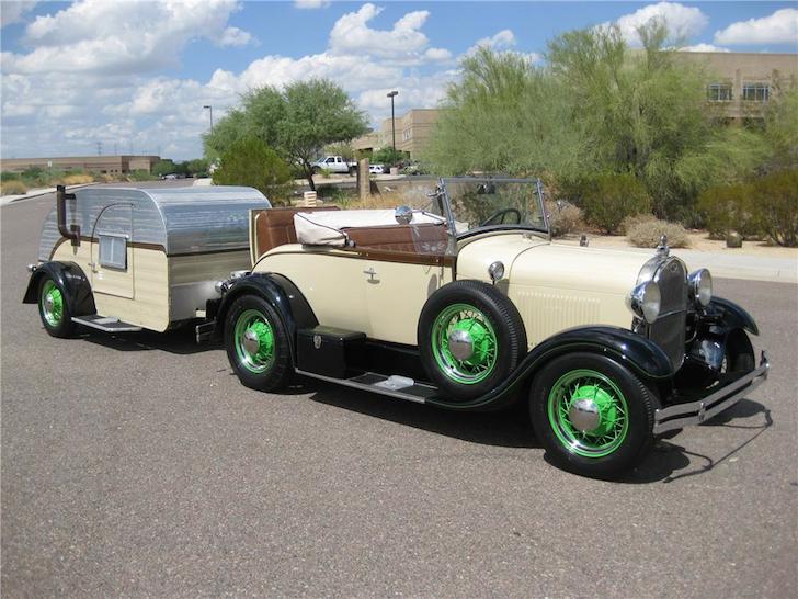 1929 Ford Model A Roadster and teardrop camper