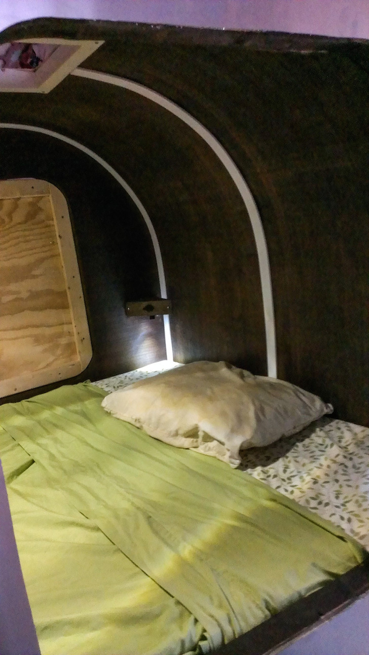 Picture of the inside of a tear drop camper