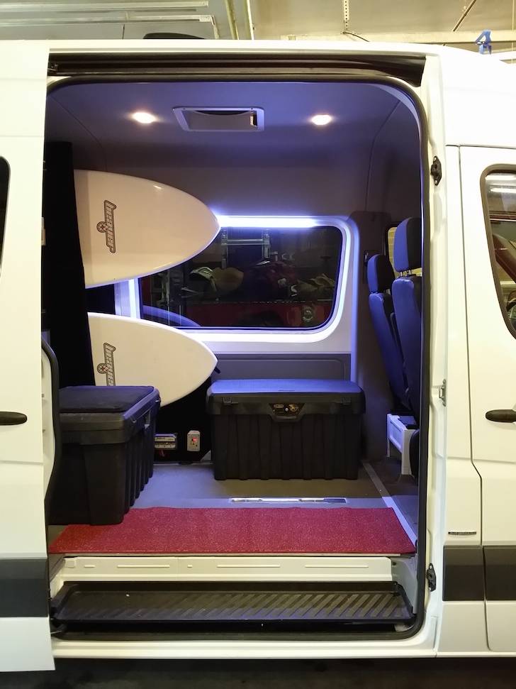 Plenty of room or all of your stuff in this Sprinter stealth van camper