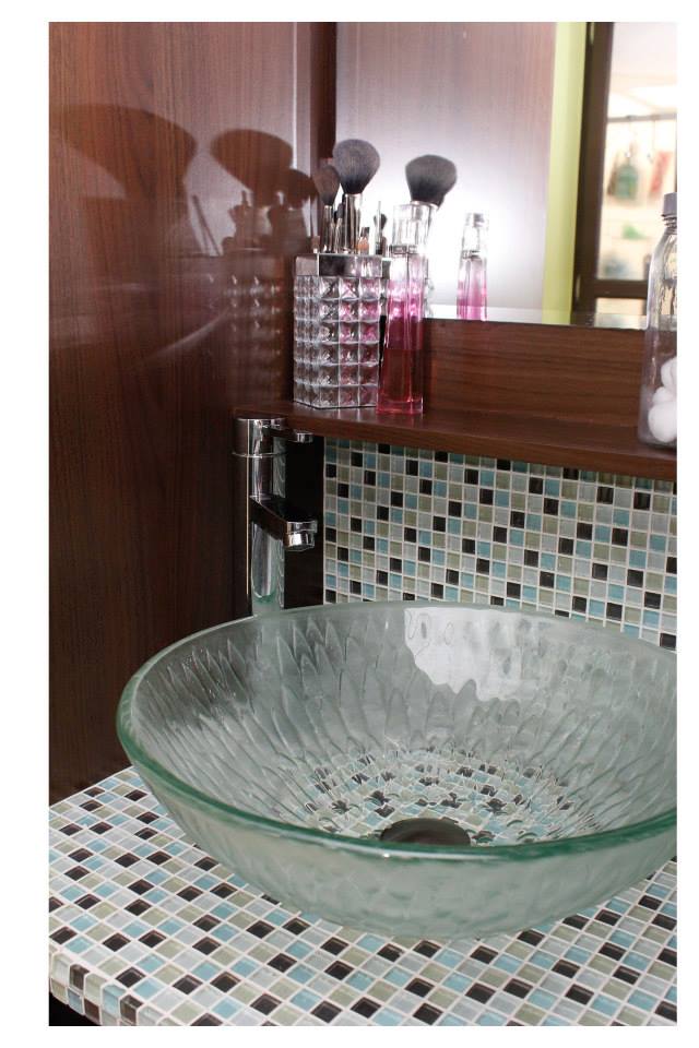Bathroom sink with built in shelf and mirror