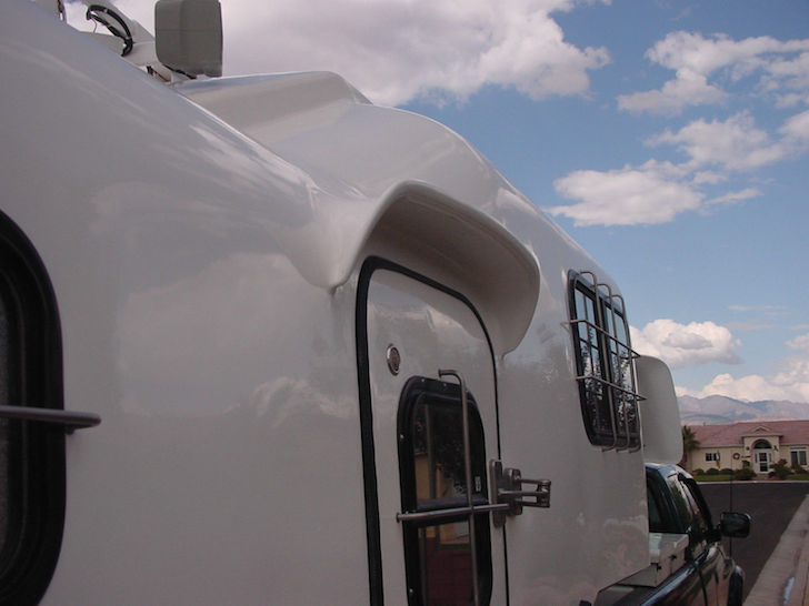 Custom entry door on a Scamp fifth wheel trailer
