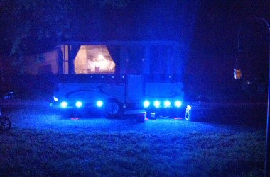 LED spot lights on a pop up trailer