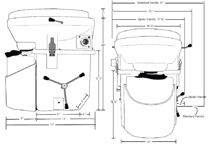 Composting toilet dimensions