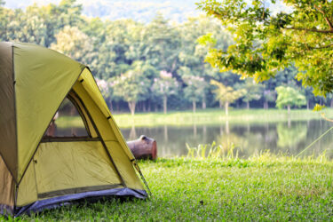 tent camping by lake