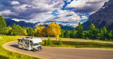 RV Motor home Camper On Scenic Highway visiting national parks