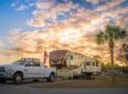 fifth wheel at sunset at Thousand Trails Camping Pass RV park