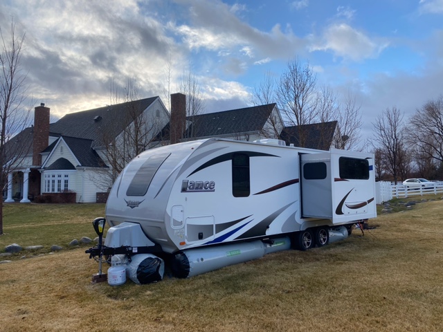 Travel Trailer with RV skirting