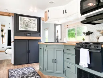 interior of an RV renovated with camper paint