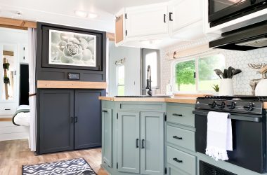 interior of an RV renovated with camper paint
