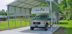 truck camper parked in DIY RV carport