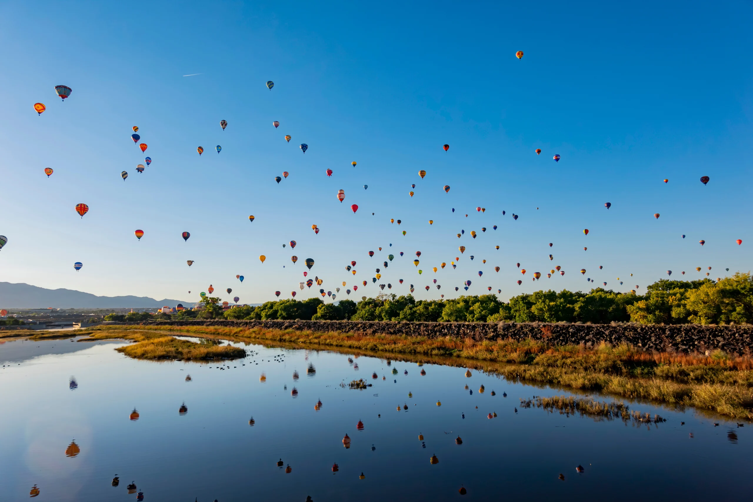 morning view of balloons while RV camping near Albuquerque