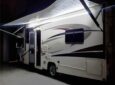 RV LED lights on the awning of a camper