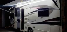 RV LED lights on the awning of a camper