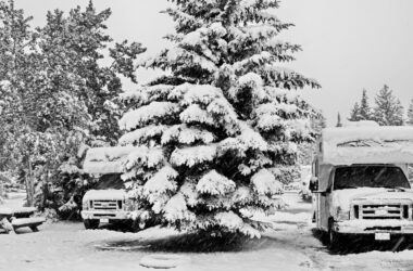 RVs in winter campsite