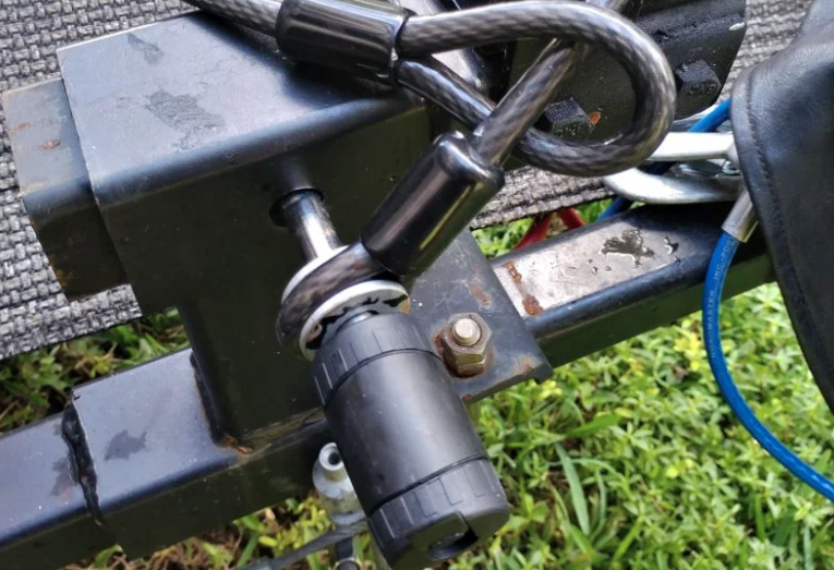 close up of cable lock system on hitch receiver