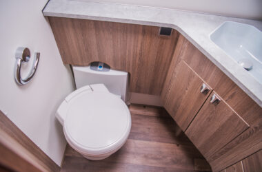 small bathroom in RV - feature image for RV Bathroom Remodel Ideas