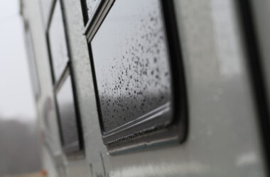 RV window rain guards closeup