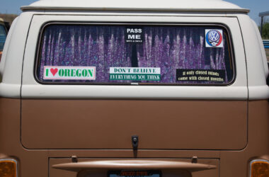 RV bumper stickers on old VW bus