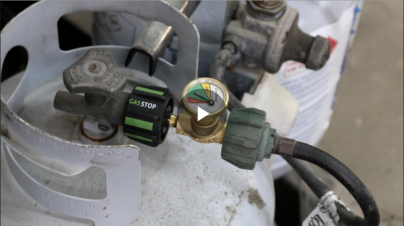 rv videos of a propane tank with a check valve and gauge