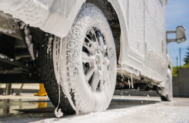 tire covered in soap and water and RV Cleaning Supplies: Wet And Forget RV And Camper Cleaner