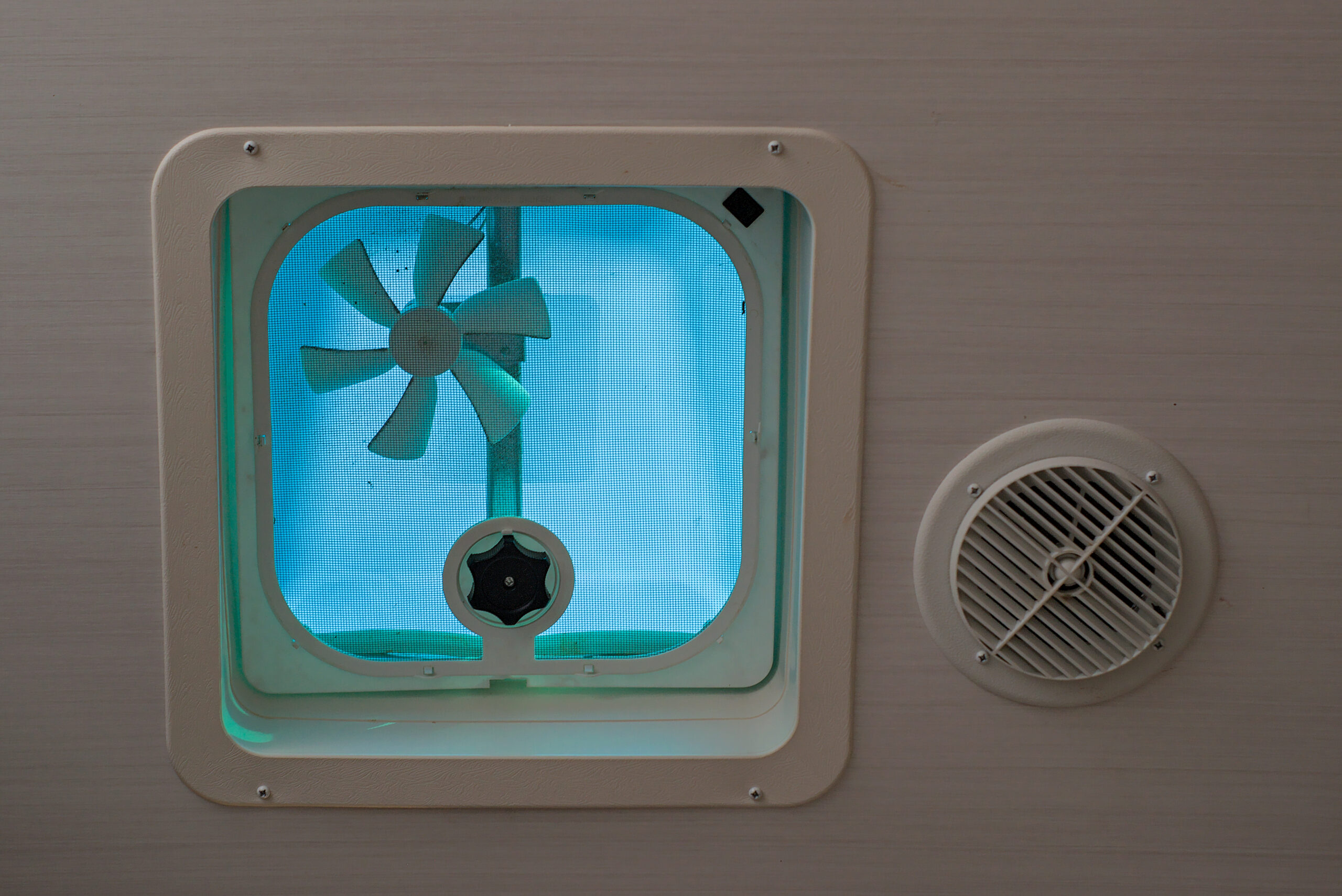 fan and vent in RV - feature for how to reduce humidity in an RV