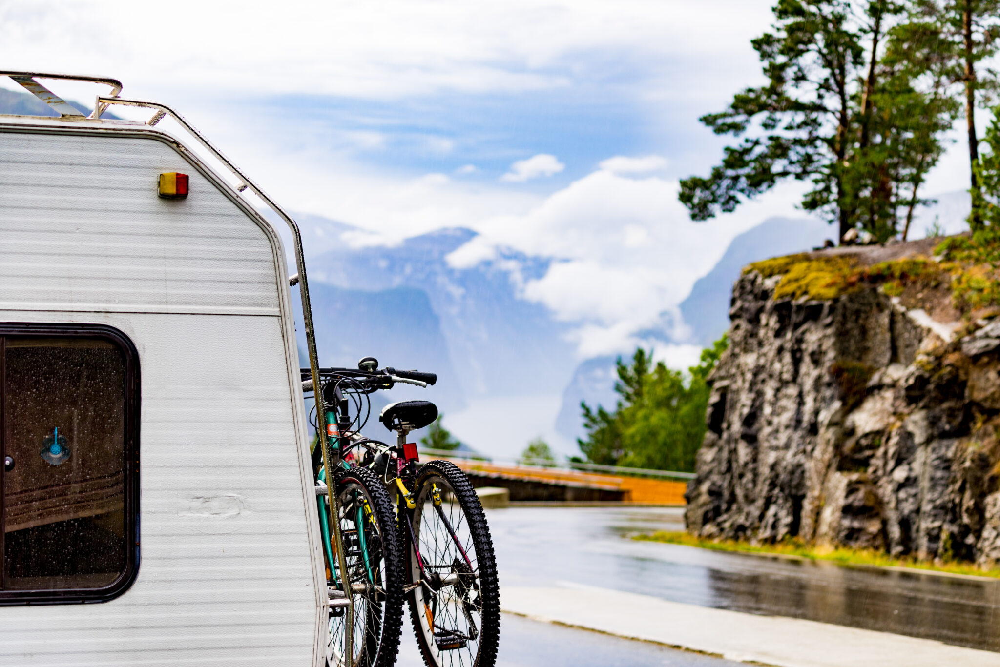 RVing with bikes and landscape in background
