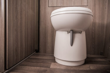 RV toilet closeup - feature image for clogged RV toilet