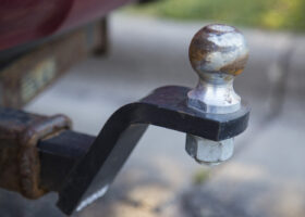 Trailer hitch on back truck rusted old
