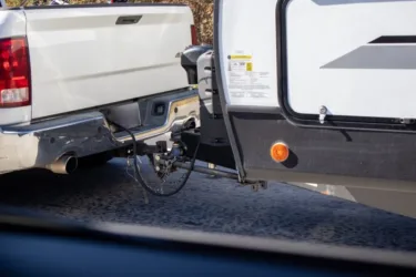 RV trailer with an RV hitch lock