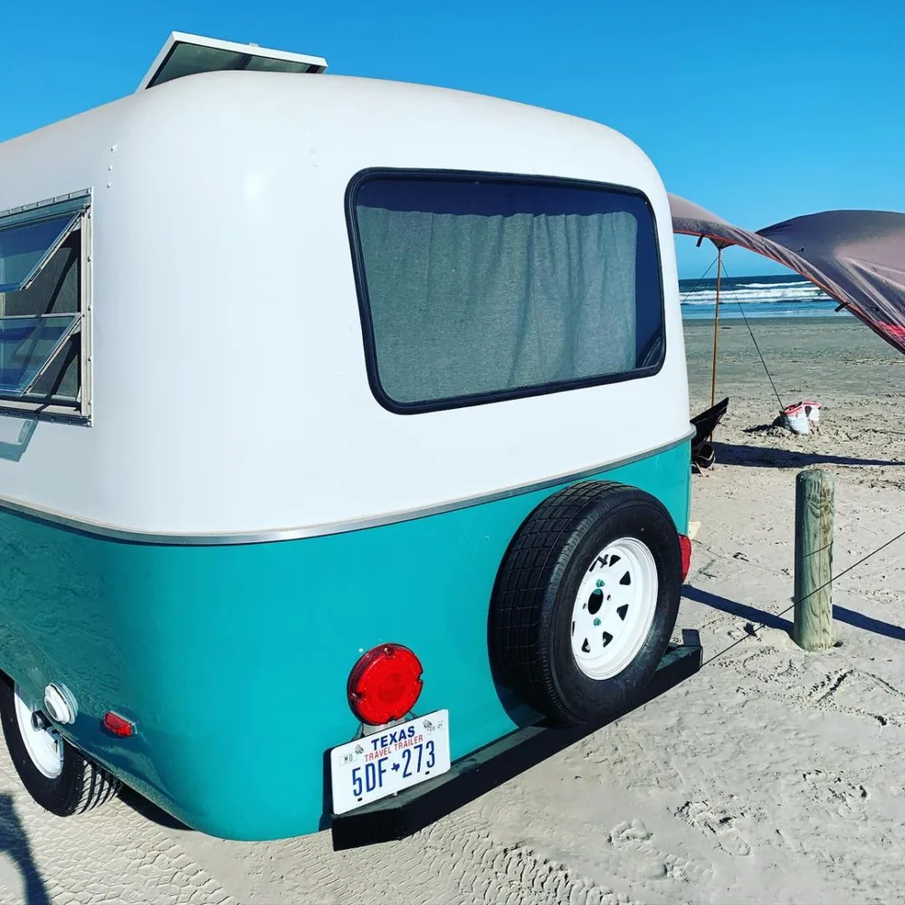 vintage camper on the beach