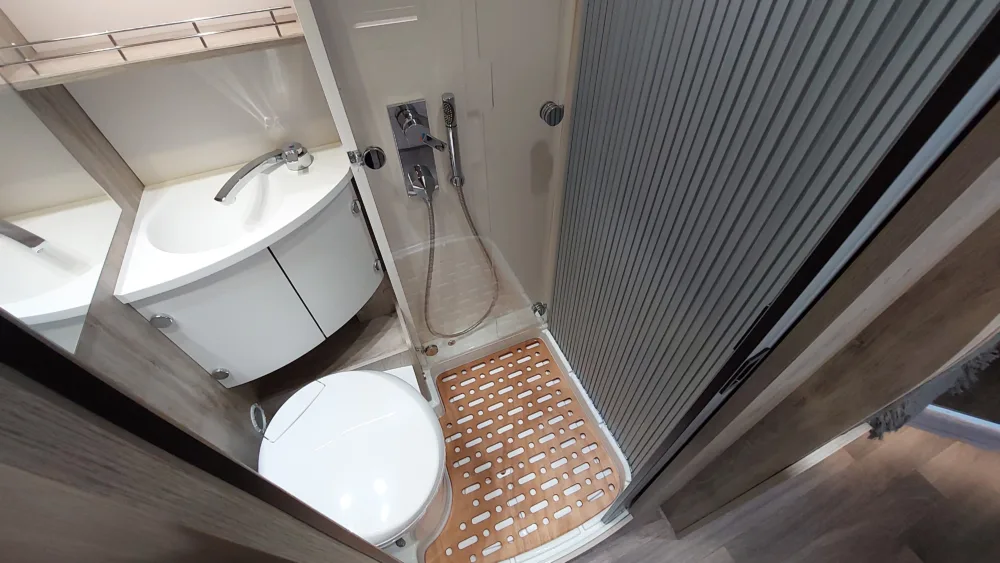 RV shower and toilet, wet bath, feature image for showering in an RV