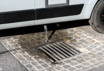 RV draining at dump station, feature image for RV gray water tank odors