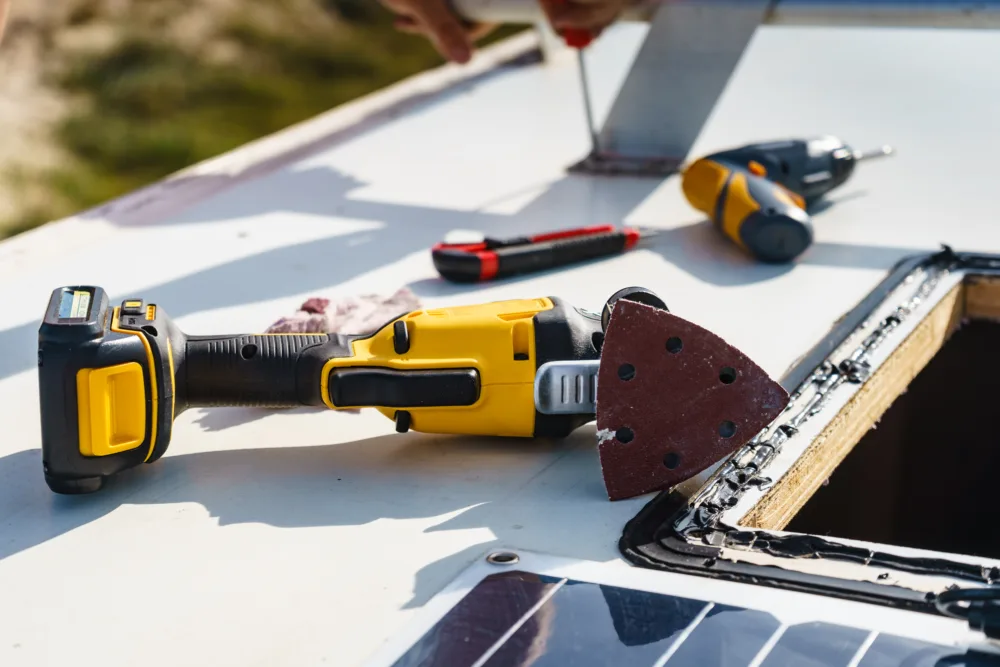 tools on RV roof, feature image for RV toolkit