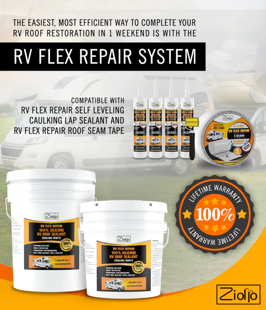 full lineup of ziollo rv flex repair products.
