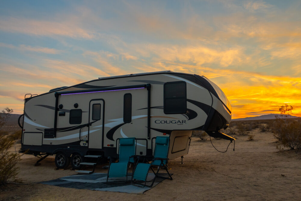 fifth wheel at sunset, feature image for RV upgrades