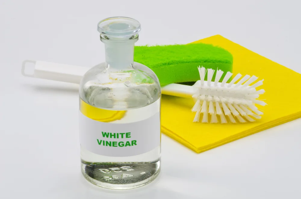 RV cleaning with vinegar, brush, sponge , towels