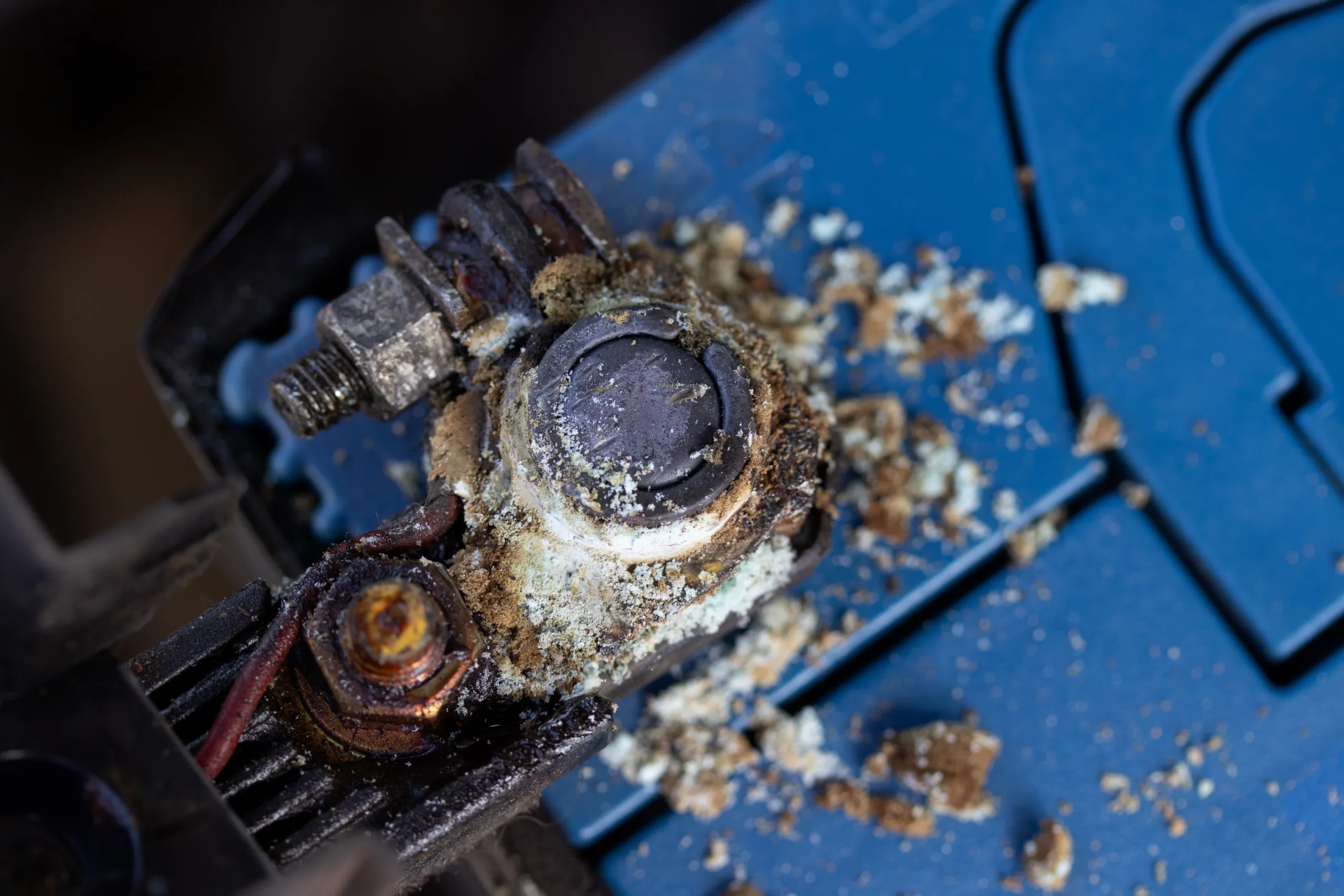 corroded battery closeup