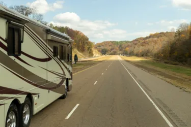 RV driving on highway, image for RV rookie mistake