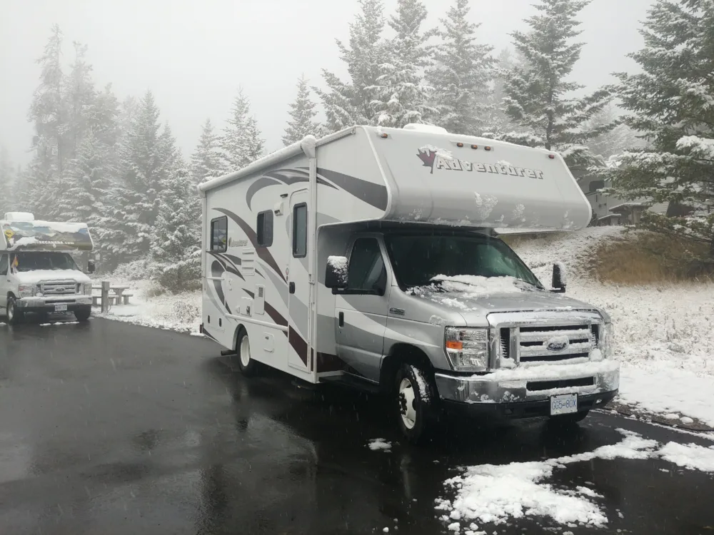 RV in winter with heat tape