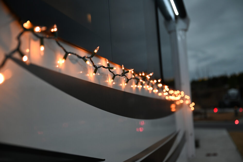 RV holiday lights outside RV (Image: Social Knowledge)
