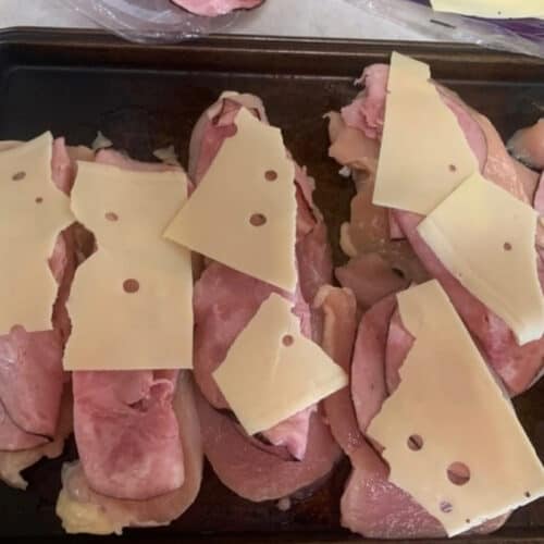 chicken preparation with swiss cheese and ham