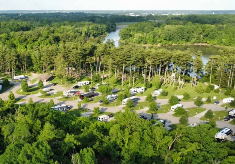 aerial view of Winton Woods Campground